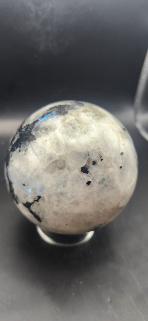 Rainbow moonstone sphere! 81.7mm, 3.21 inches, 1.13 pounds
