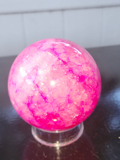 Pink crackle quartz sphere! 71mm, 2.8 inches, 1.2 pounds