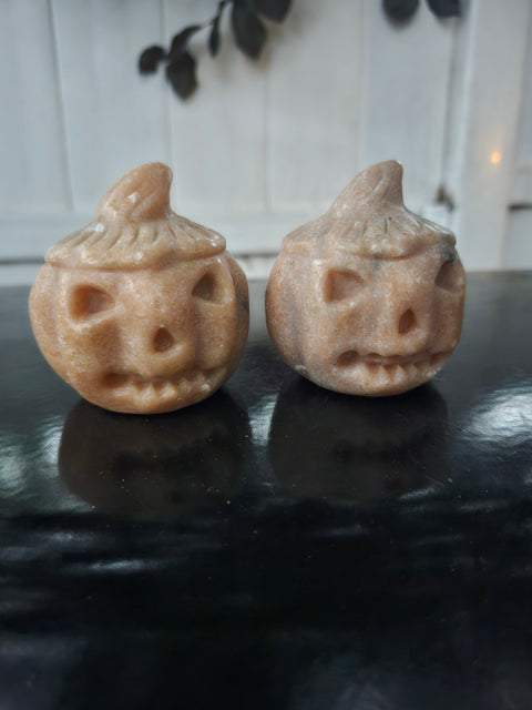 Orange calcite pumpkin. 9 ounces, 3 inches tall