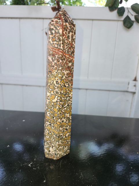 Leopard skin jasper tower! 1.1 pounds, 8.5 inches tall
