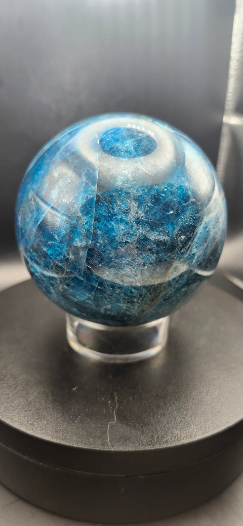 Blue apatite sphere, 80.6mm, 3.17 inches, 1.15 pounds