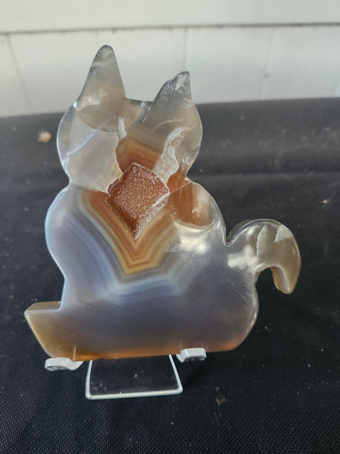 Druzy agate cat 7 ounces, 5 inches tall, 4 inches wide