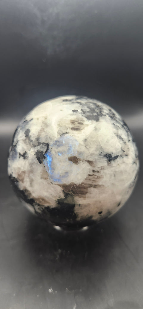 Rainbow moonstone sphere! 82mm, 3.22 inches, 1.12 pounds