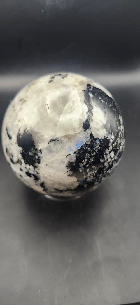 Rainbow moonstone sphere! 82.8mm, 3.26 inches, 1.12 pounds