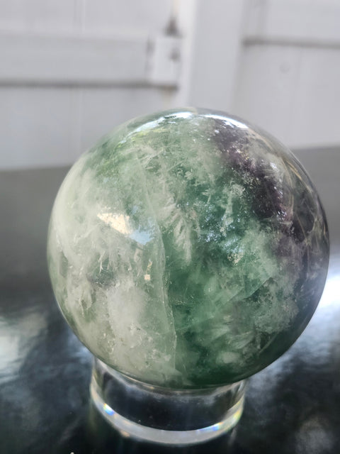Snowflake florite sphere! 72mm, 2.85 inches, 1.7 pounds