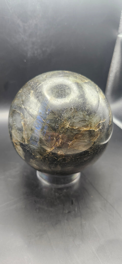 Large labradorite sphere. 88.5mm, 3.48 inches, 2.4 pounds!