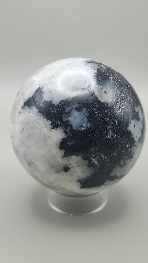 Rainbow moonstone sphere 65.2 mm, 2.56 inches, 13.4 ounces