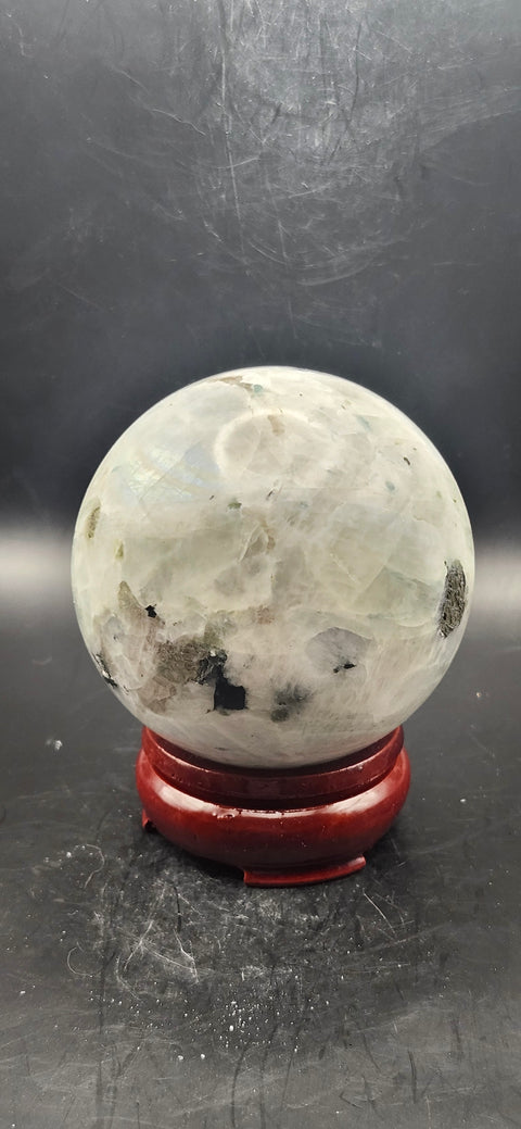 Rainbow moonstone sphere! 74mm, 2.9 inch, 1.4 pounds