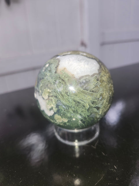 Moss agate sphere! 15 ounces, 68.7mm, 2.70 inches