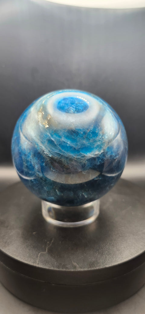 Blue apatite sphere, 80.6mm, 3.17 inches, 1.15 pounds