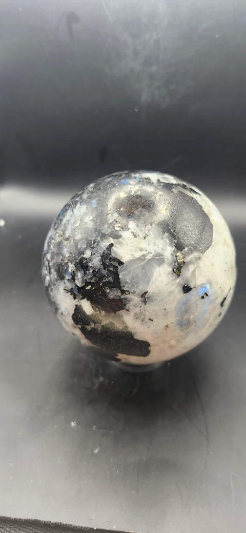 Rainbow moonstone sphere! 83.3mm, 3.27 inches, 1.13 pounds