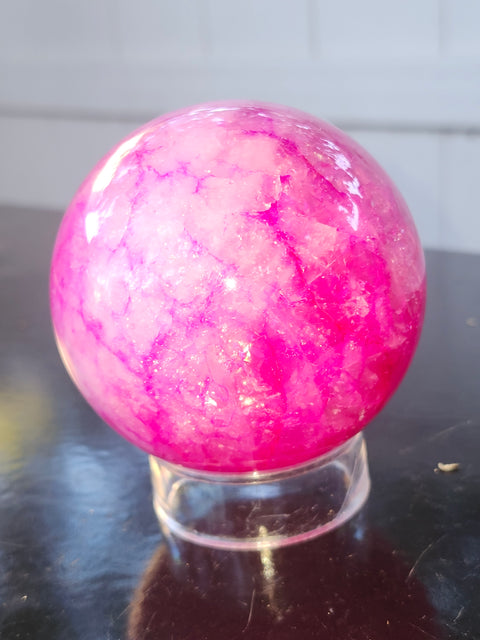 Pink crackle quartz sphere! 71mm, 2.8 inches, 1.2 pounds