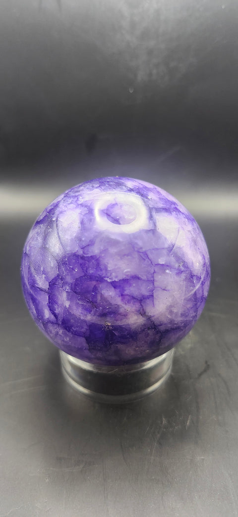 Purple crackle quartz sphere. 64.5mm, 2.53 inches, 13.2 ounces! Uv