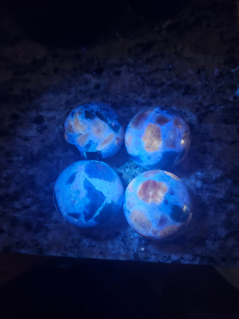 4 to 5 ounce Blue apatite, lepidolite, Sunstone sphere 56.2 mm, 2.21 inches