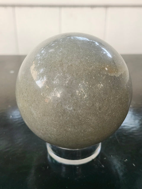 Green aventurine sphere with silver flash! 1.11 pounds, 81mm, 3.2 inches