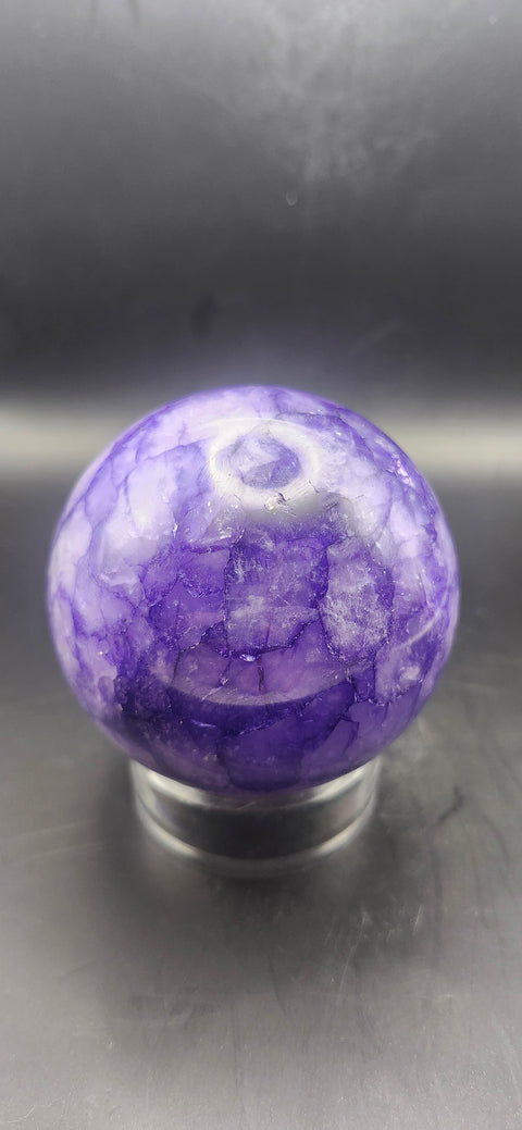 Purple crackle quartz sphere. 64.5mm, 2.53 inches, 13.2 ounces! Uv