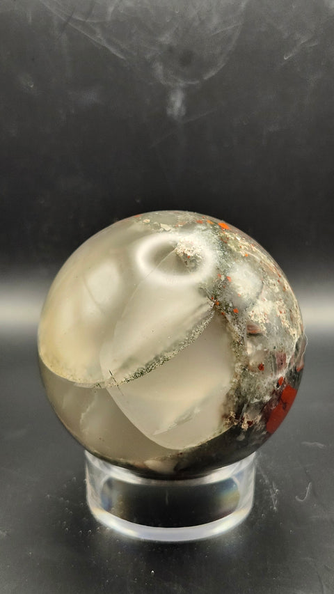 African bloodstone sphere. 66.5mm, 2.62 inches, 15.2 ounces