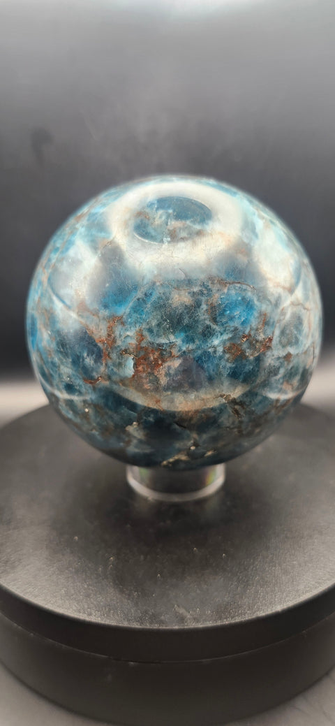 Blue apatite sphere! 82.2mm, 3.23 inches, 2.1 pounds!
