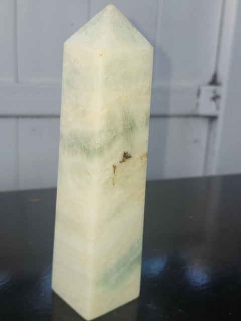 Blue and white striped calcite tower! 1.3 pounds, 7 inches