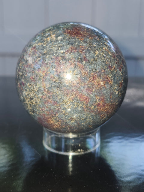 Ruby in kyanite sphere! 13.1 ounces, 58mm, 2.29 inches uv reactive