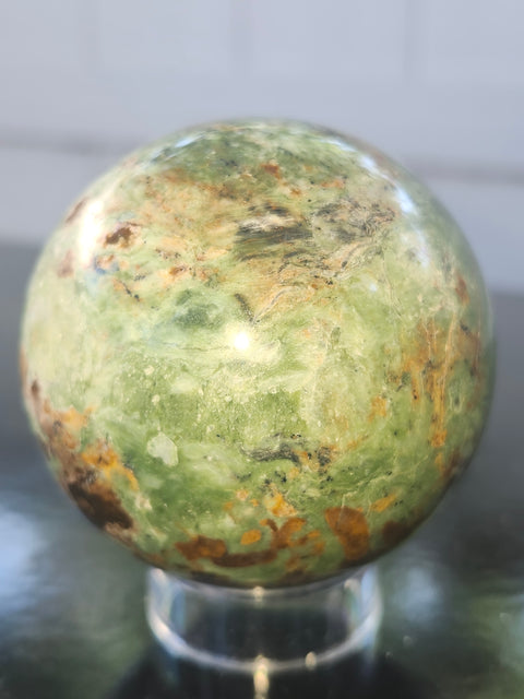 Olive opal sphere! 58mm, 2.3 inches, 9.7 ounces