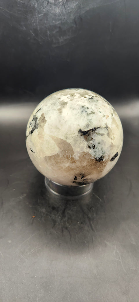 Rainbow moonstone sphere! 73.9mm, 2.9 inches, 1.4 pounds