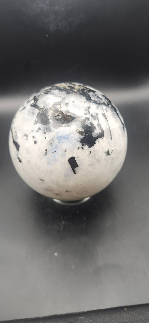 Rainbow moonstone sphere! 87.8mm, 3.45 inches, 2.2 pounds