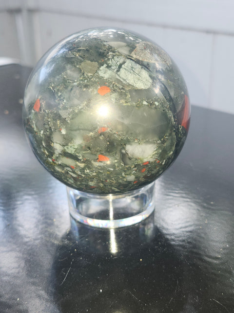 76.7mm, 3.01 inch bloodstone sphere! 1.6 pounds
