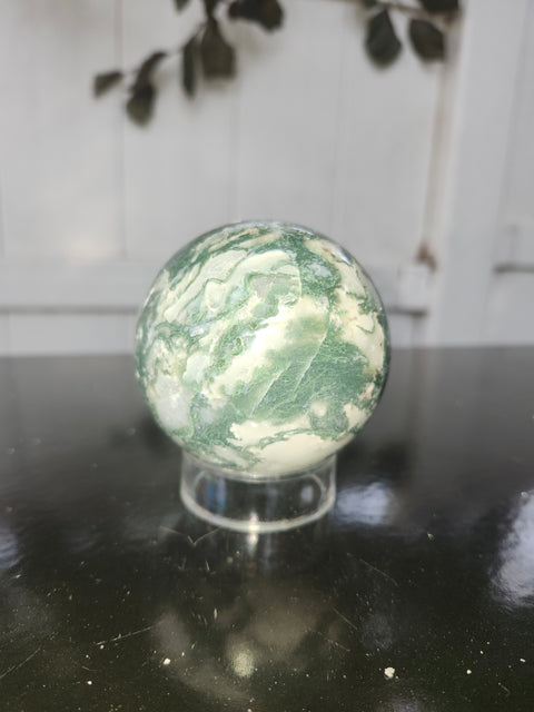 Moss agate sphere! 15 ounce, 68.1mm, 2.68 inch