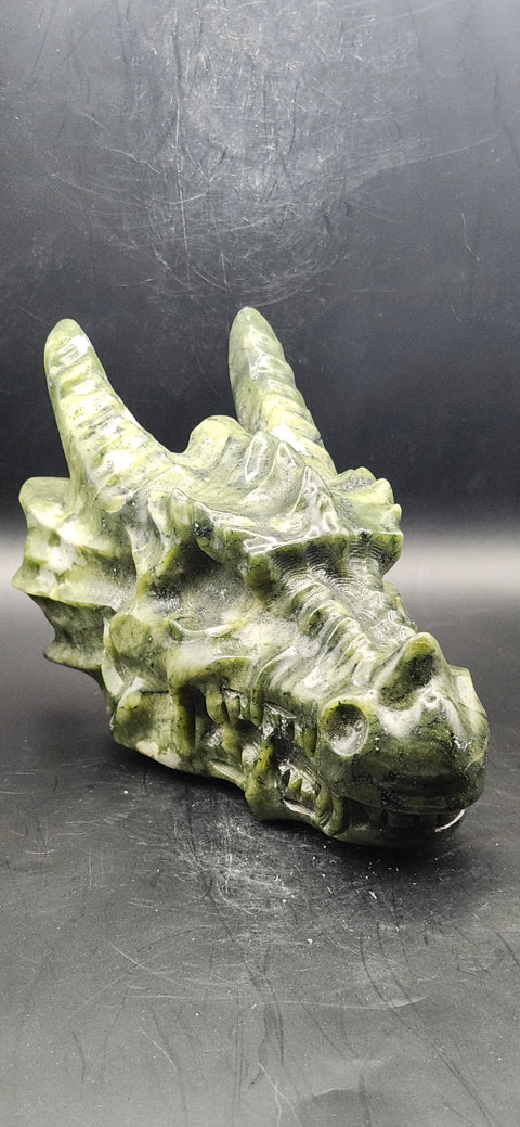 Nephrite dragon skull! 1.10 pounds, 4.5 inch head, 6 inch nose to horn