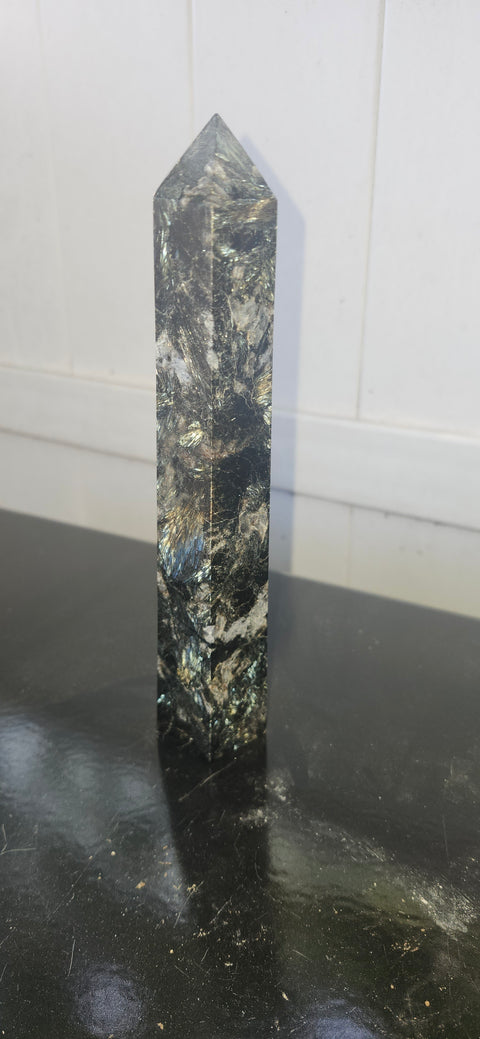Large larvikite tower! 8 inches tall, 1.7 pounds!