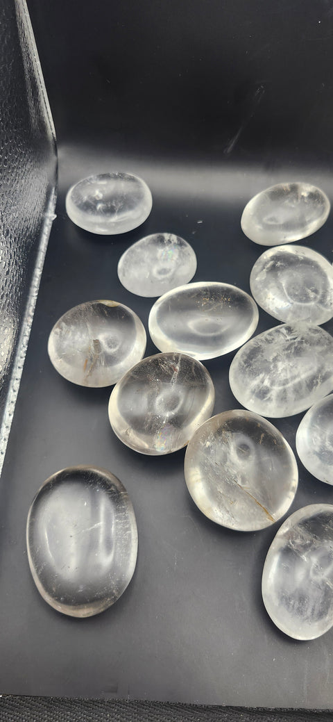 Clear quartz palm stones set of 2, 1 to 2 ounces!