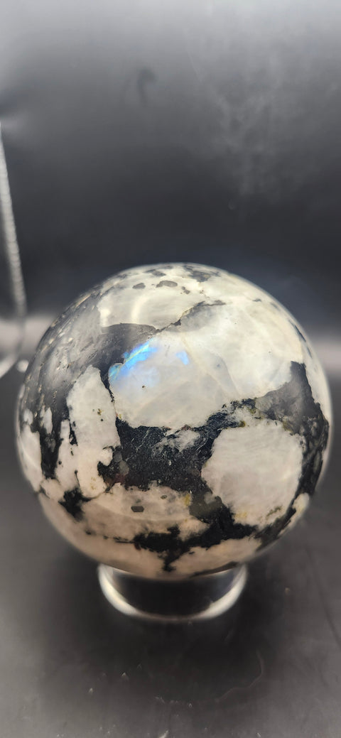Rainbow moonstone sphere! 81.7mm, 3.21 inches, 1.13 pounds
