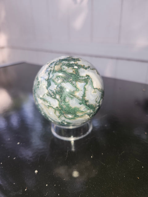 Moss agate sphere! 15 ounce, 68.1mm, 2.68 inch