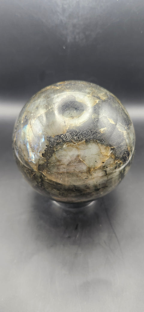 Large labradorite sphere. 88.5mm, 3.48 inches, 2.4 pounds!