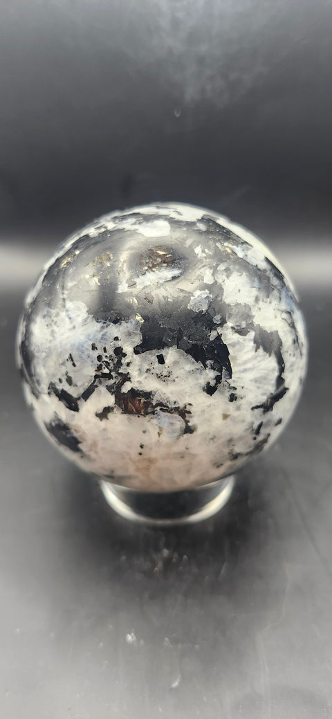 Rainbow moonstone sphere! 79.6mm, 3.13 inches, 1.10 pounds