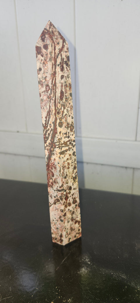 Leopard skin jasper tower! 9 inches tall, 14 ounces