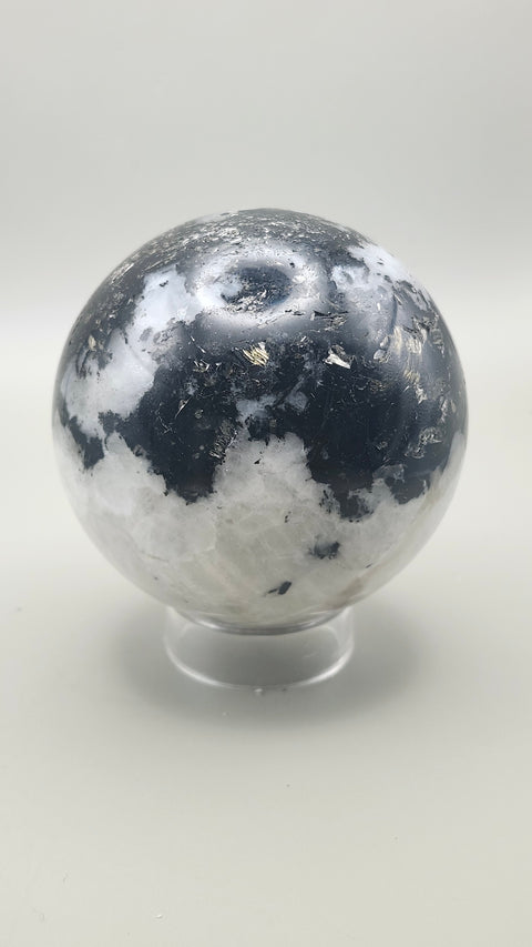 Rainbow moonstone sphere 65.2 mm, 2.56 inches, 13.4 ounces