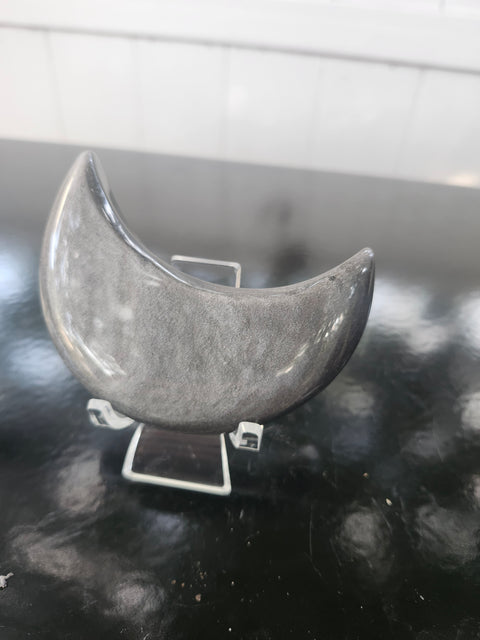 Silver obsidian moon! 4.7 ounces, 3.4 inches long, 1.5 wide