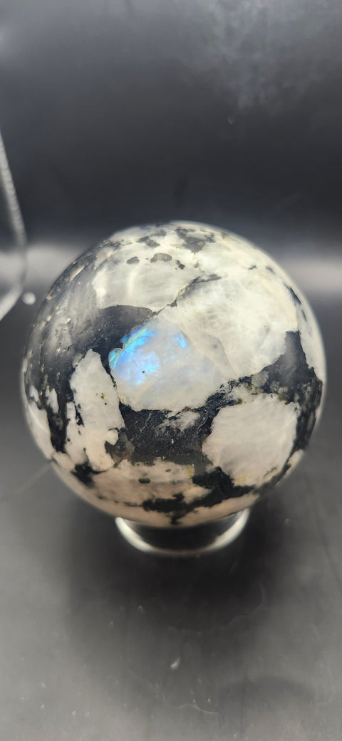 Rainbow moonstone sphere! 81.7mm, 3.21 inches, 1.13 pounds