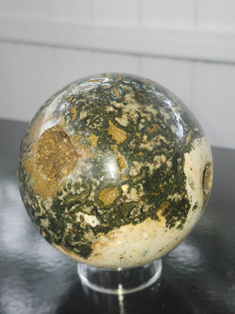 Ocean jasper sphere! 93mm, 3.66 inches, 2.6 pounds