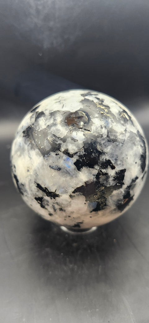 Rainbow moonstone sphere! 80mm, 3.15 inches, 1.11 pounds