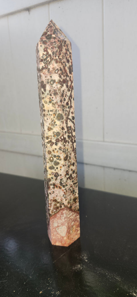 Leopard skin jasper tower! 9 inches tall, 14 ounces