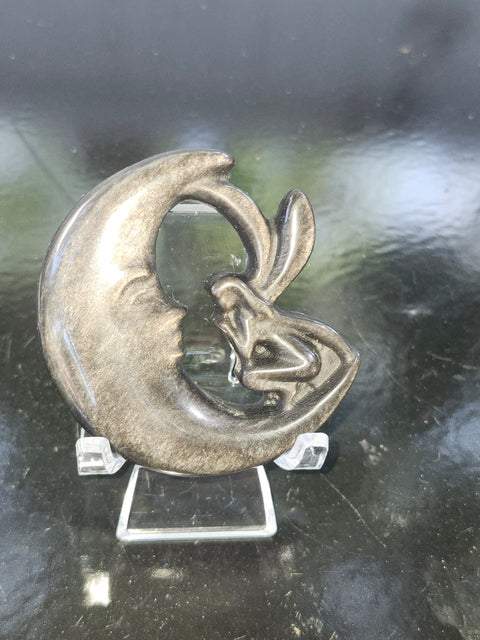 Silver obsidian moon fairy! 2.3 inches, 1.2 ounces