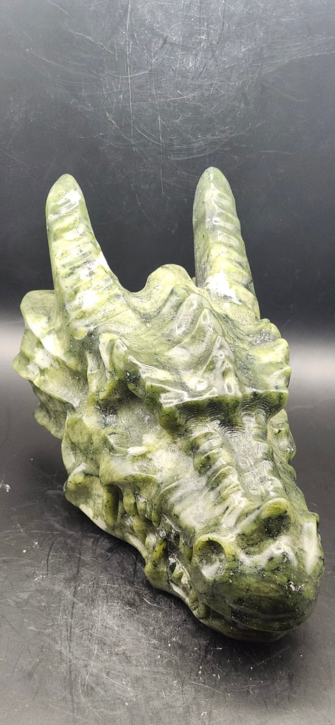 Nephrite dragon skull! 1.10 pounds, 4.5 inch head, 6 inch nose to horn