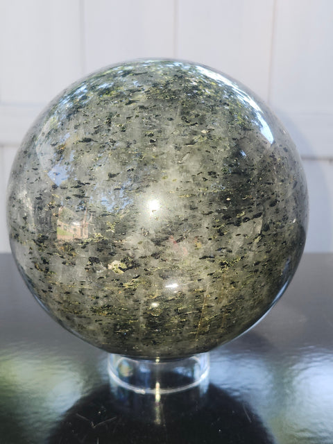 Massive larvikite sphere! 121mm, 4.8 inches, 5.8 pounds