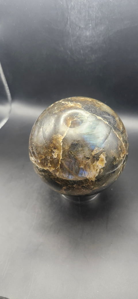 Labradorite sphere! 87mm, 3.42 inches, 2.2 pounds