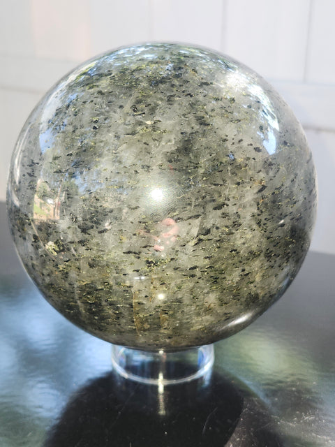 Massive larvikite sphere! 121mm, 4.8 inches, 5.8 pounds