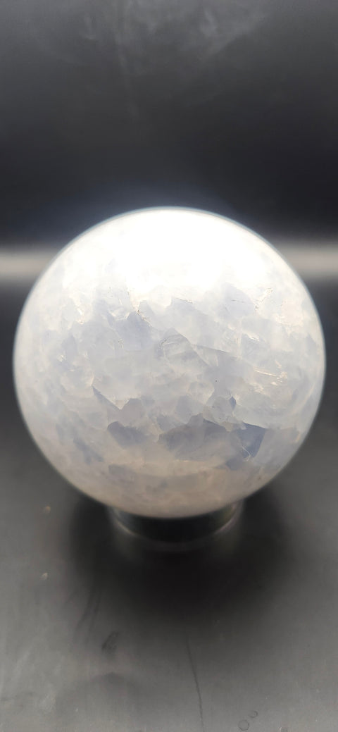 Blue calcite sphere. 80.4mm, 3.16 inches, 1.11 pounds