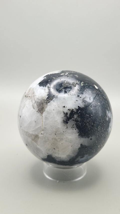 Rainbow moonstone sphere 65.2 mm, 2.56 inches, 13.4 ounces